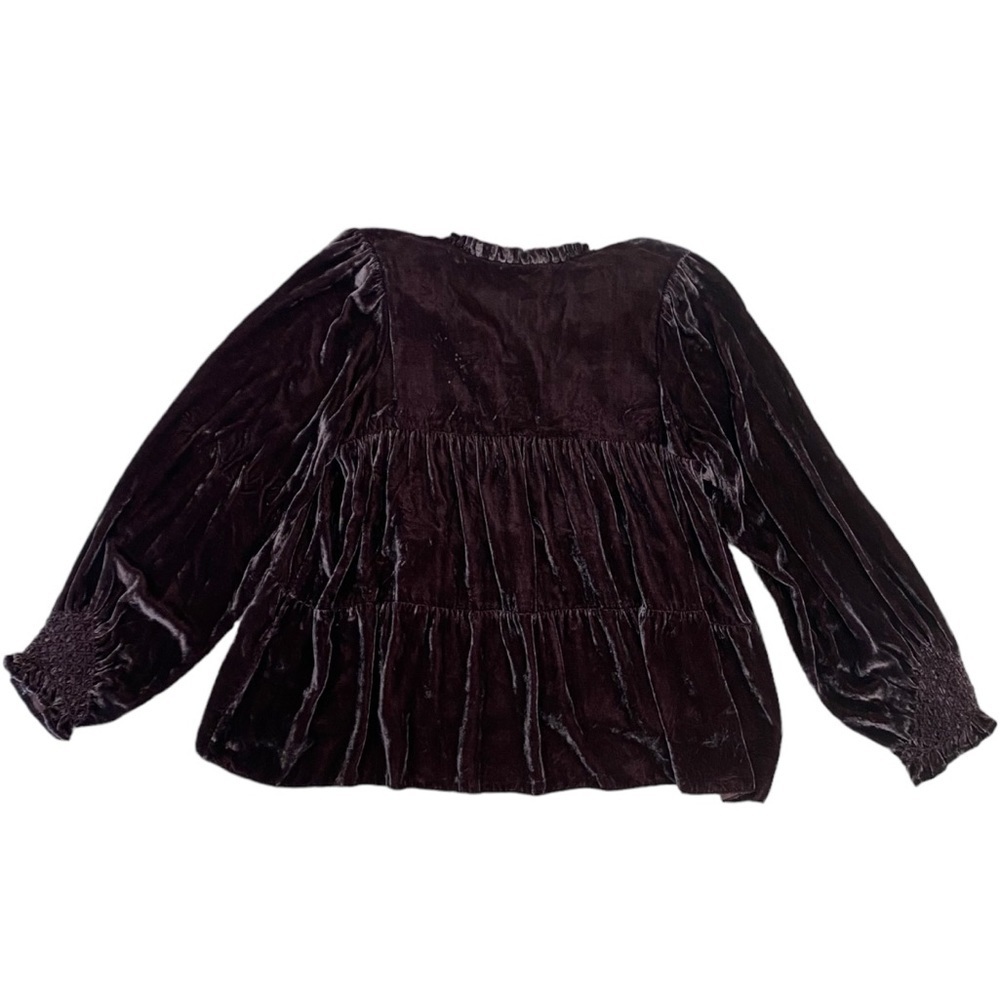 Ulla Johnson Mulberry Velvet Ruffle Lavinia Blouse in Dark Purple Size 2 - Picture 3 of 9